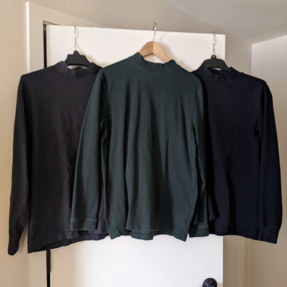 Lot of 3 mock neck long sleeve shirts, size L